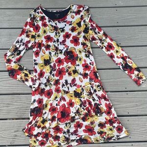 Kensie Woman’s Fall Floral Long Sleeve Tiered Ruffle Tunic Dress Medium